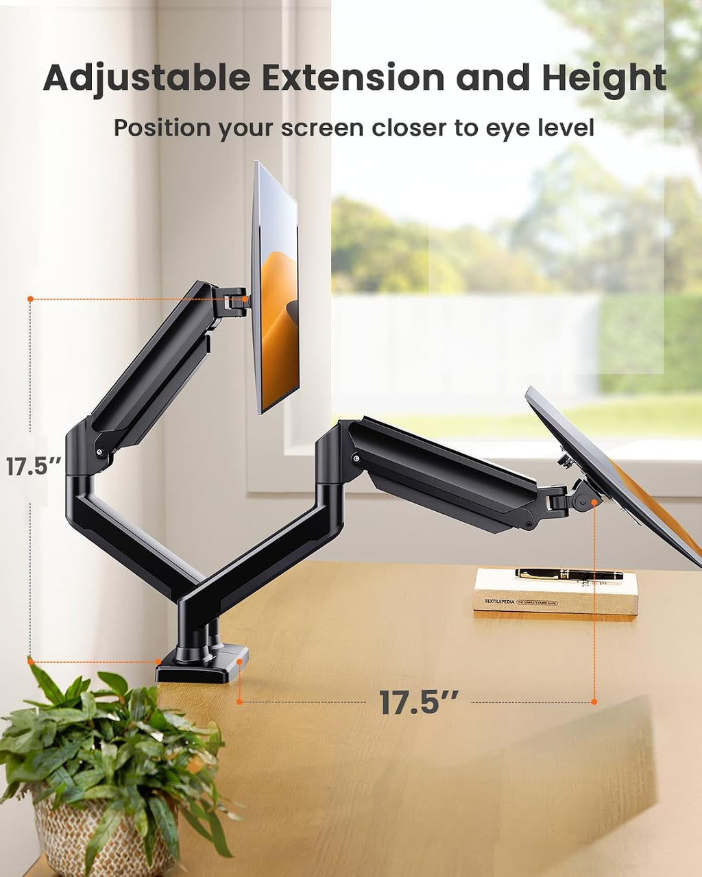 Dual Monitor Stand up to 33 inches Screen, Load-Bearing Max 22 lbs Each Arm, Adjustable Dual Monitor Mount, Sturdy
