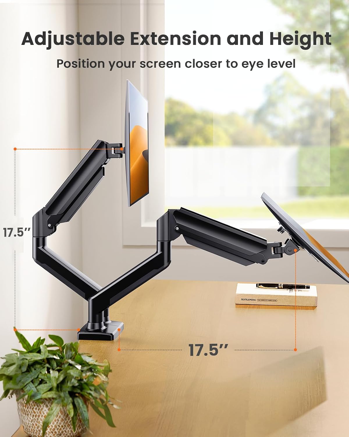 Dual Monitor Stand up to 33 inches Screen, Load-Bearing Max 22 lbs Each Arm, Adjustable Dual Monitor Mount, Sturdy
