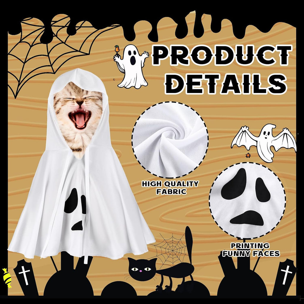 Halloween Dog Ghost Costume White Dalmatian Pet Costume with Hats Ghost Costumes for Dogs Cats Pet Cosplay Cape