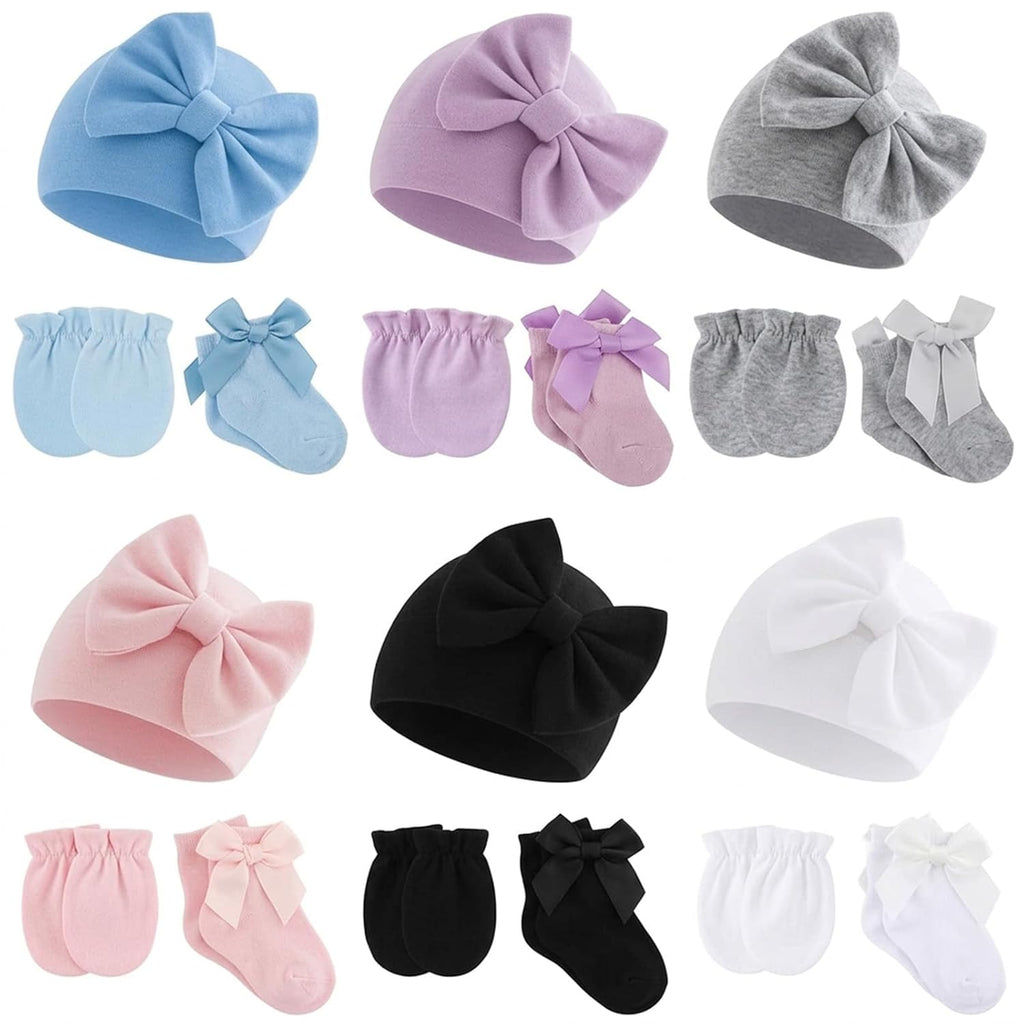 Newborn Preemie Baby Girl Hats Mittens Socks Set Soft Cotton Warm