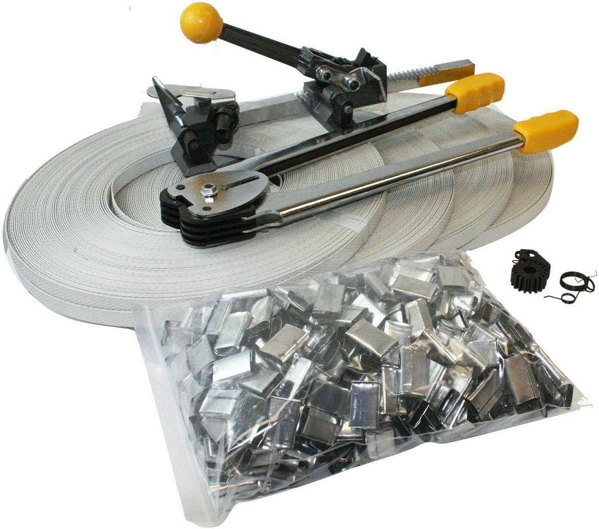 New Packaging STRAPPING TOOL KIT Crimper Strap 400 Seals & 4 Banding Rolls,Jikkolumlukka