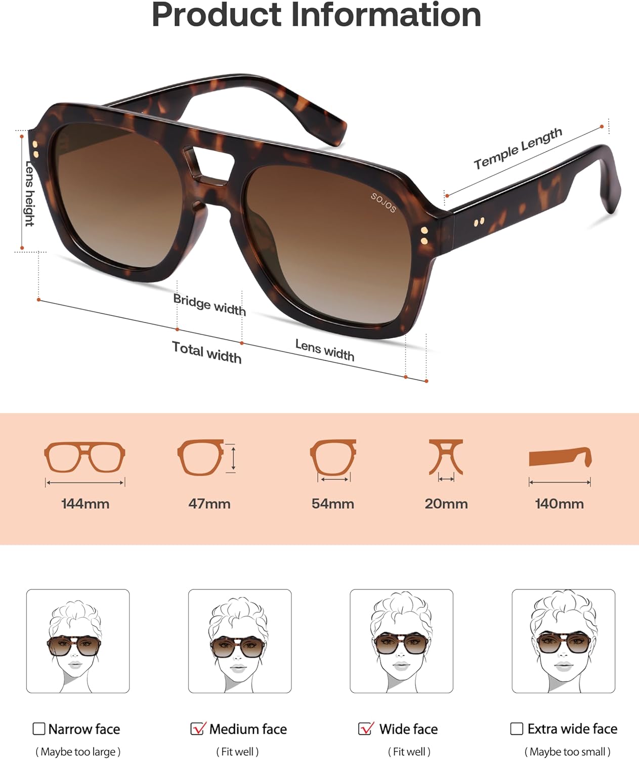 Retro Thick Polarized Aviator Sunglasses for Women Men, Large Trendy Bold Square Pilot Shades SJ2385