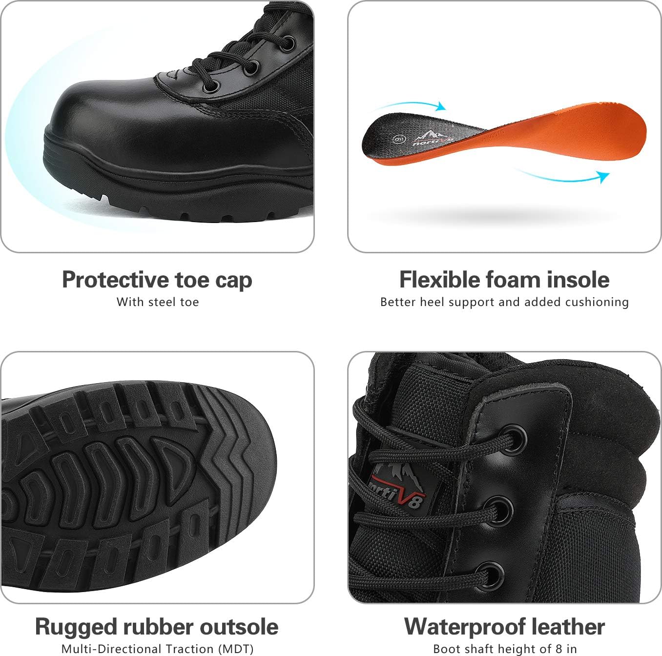 Men's Steel Toe Work Boots Side Zipper | Safety Industrial & Construction Military Work Boots Slip Resistant ASTM