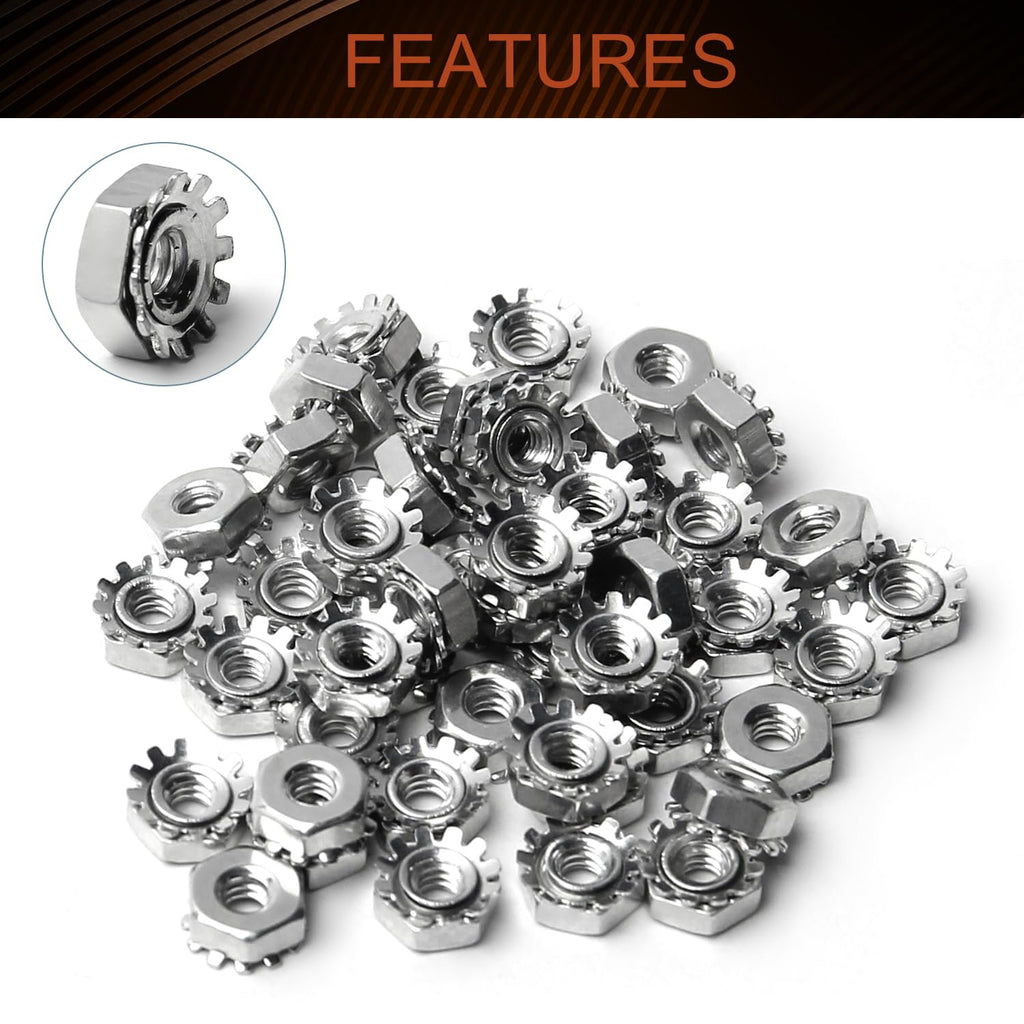 MroMax #6-32 K-Lock Nuts, Keps Nuts, External Tooth Washer Nuts, 100Pcs