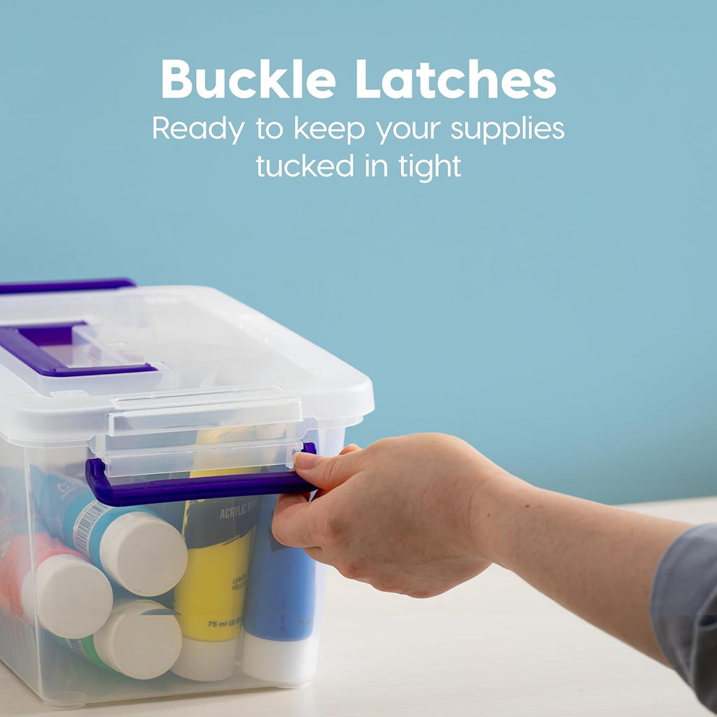 5 Qt. Plastic Craft Storage Container Bins with Lids, 6 Pack, Small Art & Office Supply Organizer Tote, Sensory Bins