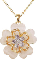 18k Gold Plated White Crystal Multicolor Acetate Blooming Flowers Pendant Necklace 16"+2"
