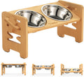 Elevated Dog Bowls, Adjustable Raised Dog Bowl Stand for Small Puppy and Cats, Sturdy Bamboo Pet Food Feeder with 2