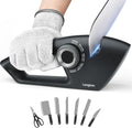 6-in-1 Knife Sharpener 5 Stage with Cut-Resistant Glove, Manual Kitchen Tool for Scissors, Straight & Serrated