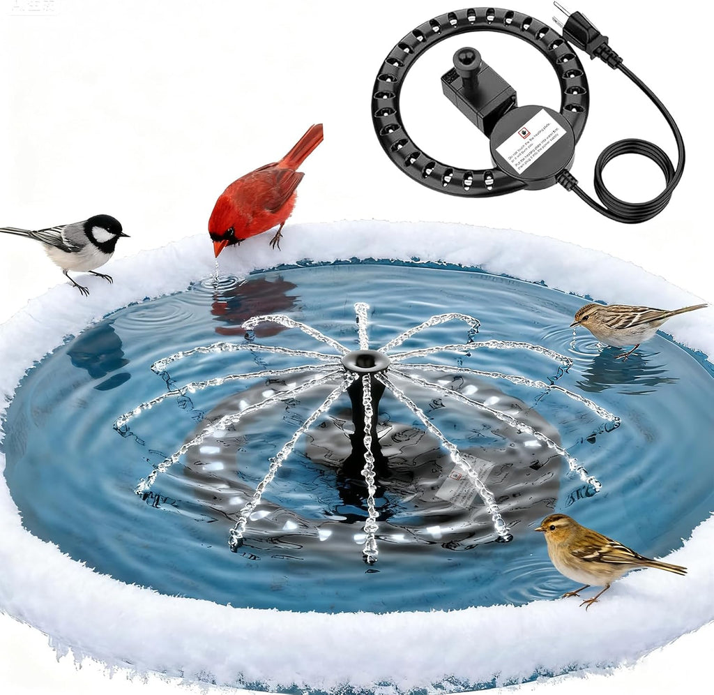 Upgrade Bird Bath Heater De-icer with Fountain Water Pump 200W Heated Bird Baths for Outdoors in Winter