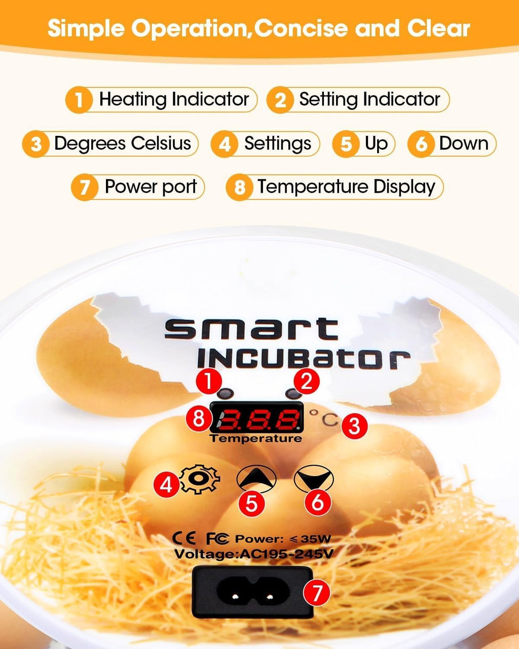 Incubators for Hatching Eggs, Chicken Waterer Cups, Automatic Egg Turner Holds 12 Eggs, Smart Incubator 360° Clear