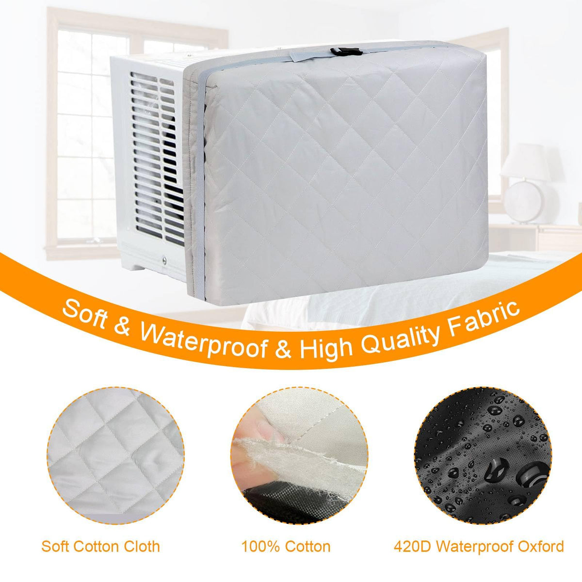 Grey Indoor AC Cover with Cotton Padding - Keep Warm & Dustproof Protective Case for Window Air Conditioners