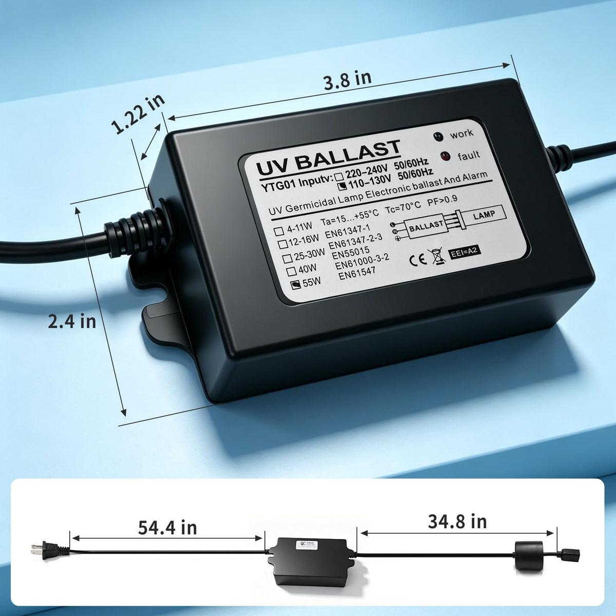 100-120V 55W Electronic Ballast Compatible with 12 GPM Ultraviolet UV