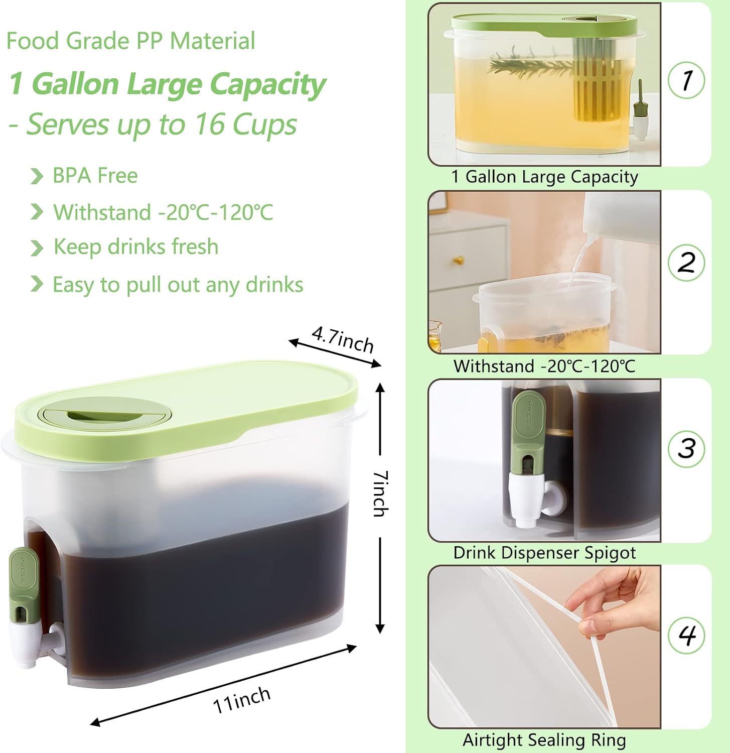 1 Gallon Cold Brew Coffee Maker with Stainless Steel Mesh Filter and Spigot | Ultra Fine Mesh, Iced Coffee Pitcher