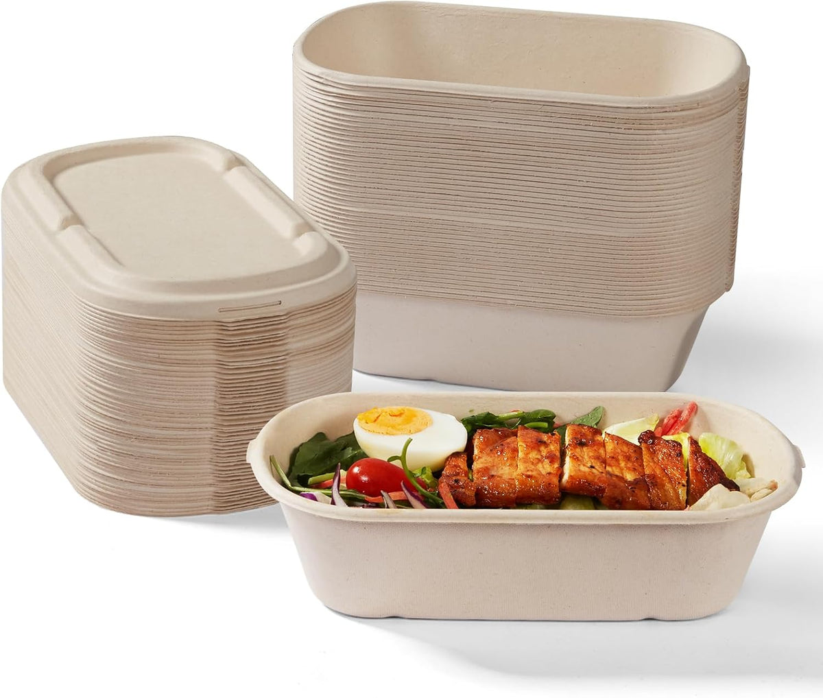 [100% Eco-Friendly] 34 oz Disposable Food Containers with Lids – Sugarcane Pulp Take Out Containers, Biodegradable