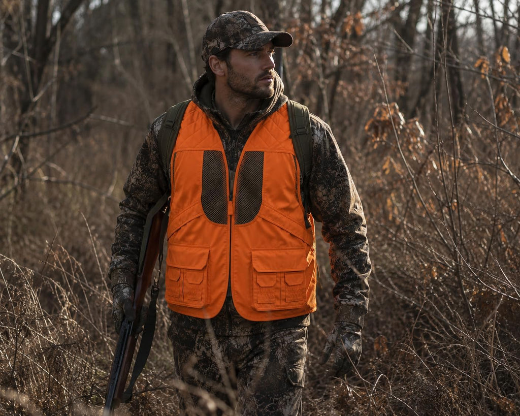Men's Upland Deluxe Blaze Orange Front Loader Hunting Vest | Blaze orange men's hunting vest with mesh lining