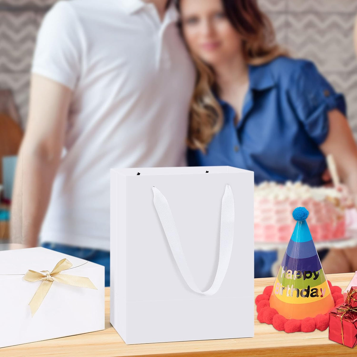 Medium White Gift Bags, 12 Pack, 8x5x10 IN