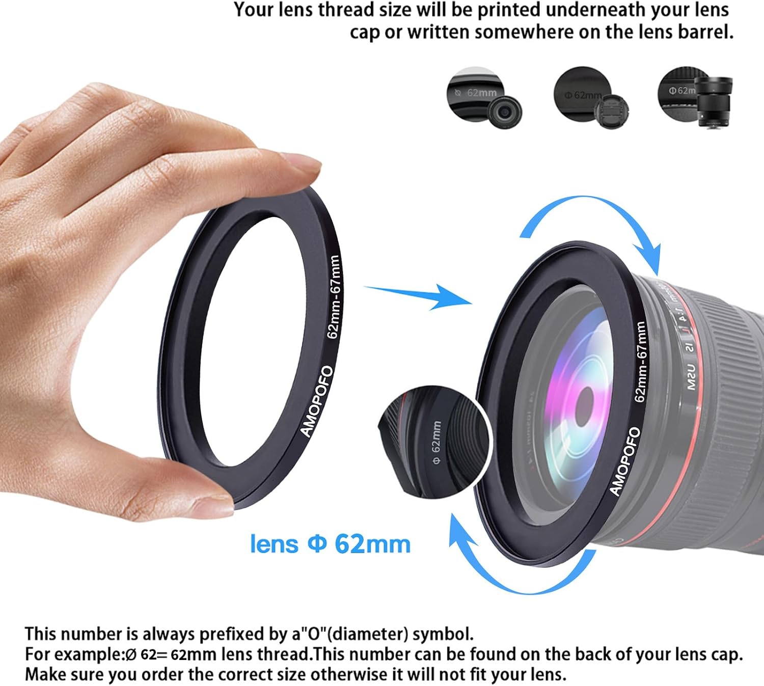 62mm to 67mm Step-Up Ring Filter adapter/62mm to 67mm Camera Filter Ring for 67mm UV,ND,CPL,Metal Step Up Ring