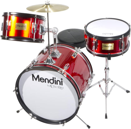16 Inch Drum Set, 3-Piece Junior Drum Set - Metallic Red | Drum Set for Beginners with Bass, Tom, Snare Drum,Cymbal