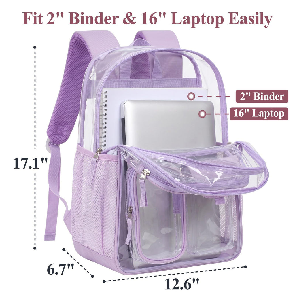 Clear Backpack for School - 17 inch Heavy Duty Bookbag, Purple