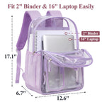 Clear Backpack for School - 17 inch Heavy Duty Bookbag, Purple