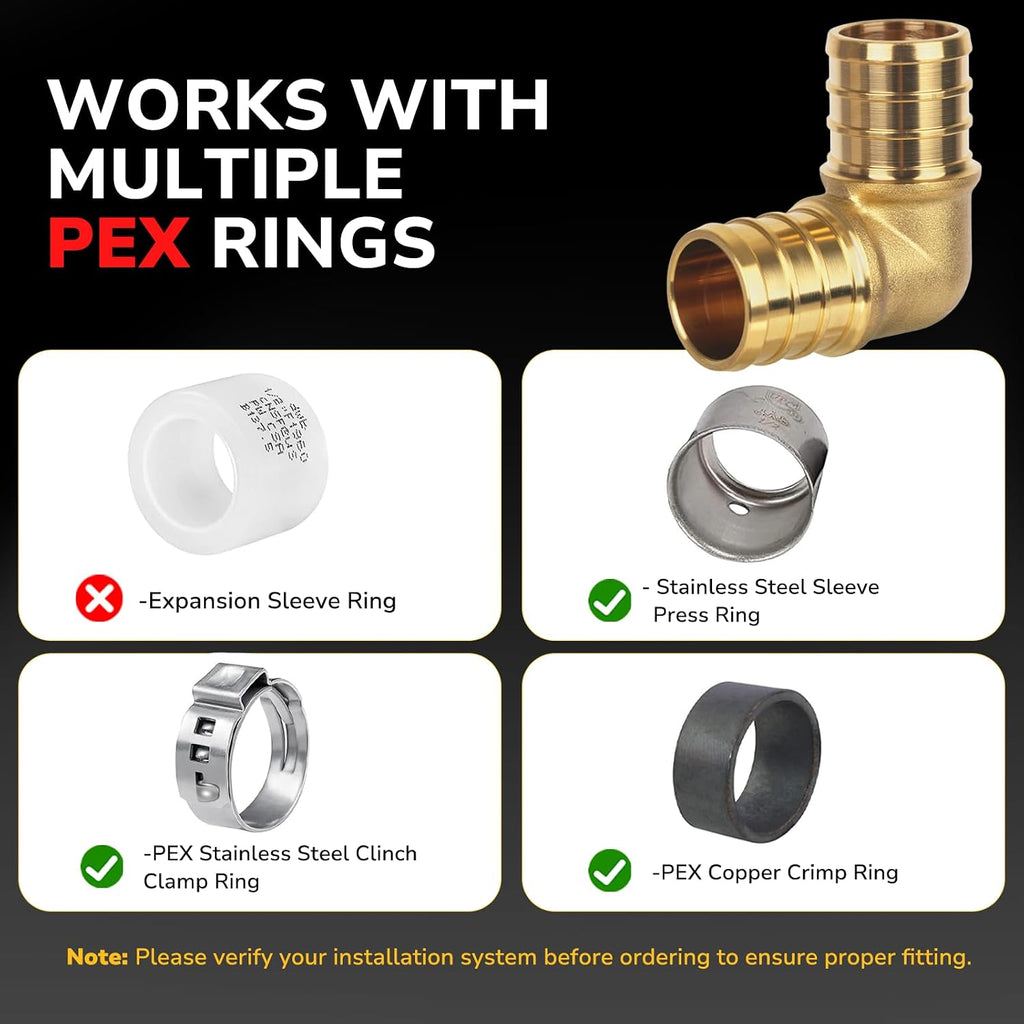25 Pack Pex Fittings, 3/4" Pex 90 Degree Elbow, Heavy-Duty Brass Crimp Fittings for PEX Pipes with Leak-Resistant Construction, NSF & UPC Certified
