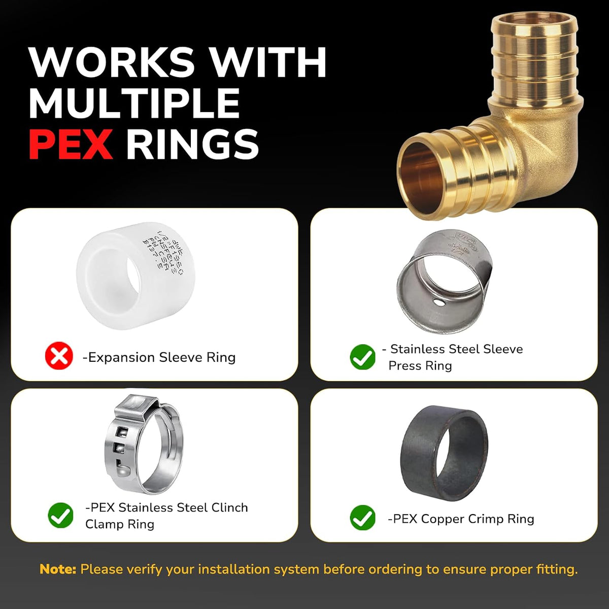 25 Pack Pex Fittings, 3/4" Pex 90 Degree Elbow, Heavy-Duty Brass Crimp Fittings for PEX Pipes with Leak-Resistant Construction, NSF & UPC Certified