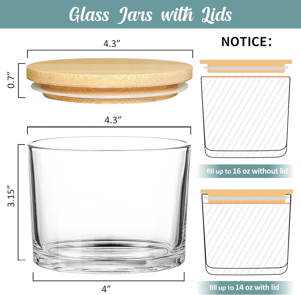 16oz Candle Jars 6Pcs, Clear Glass Candle Making Jars With Lid Bulk | 3 Wick Large Empty Candle Making Vessels with