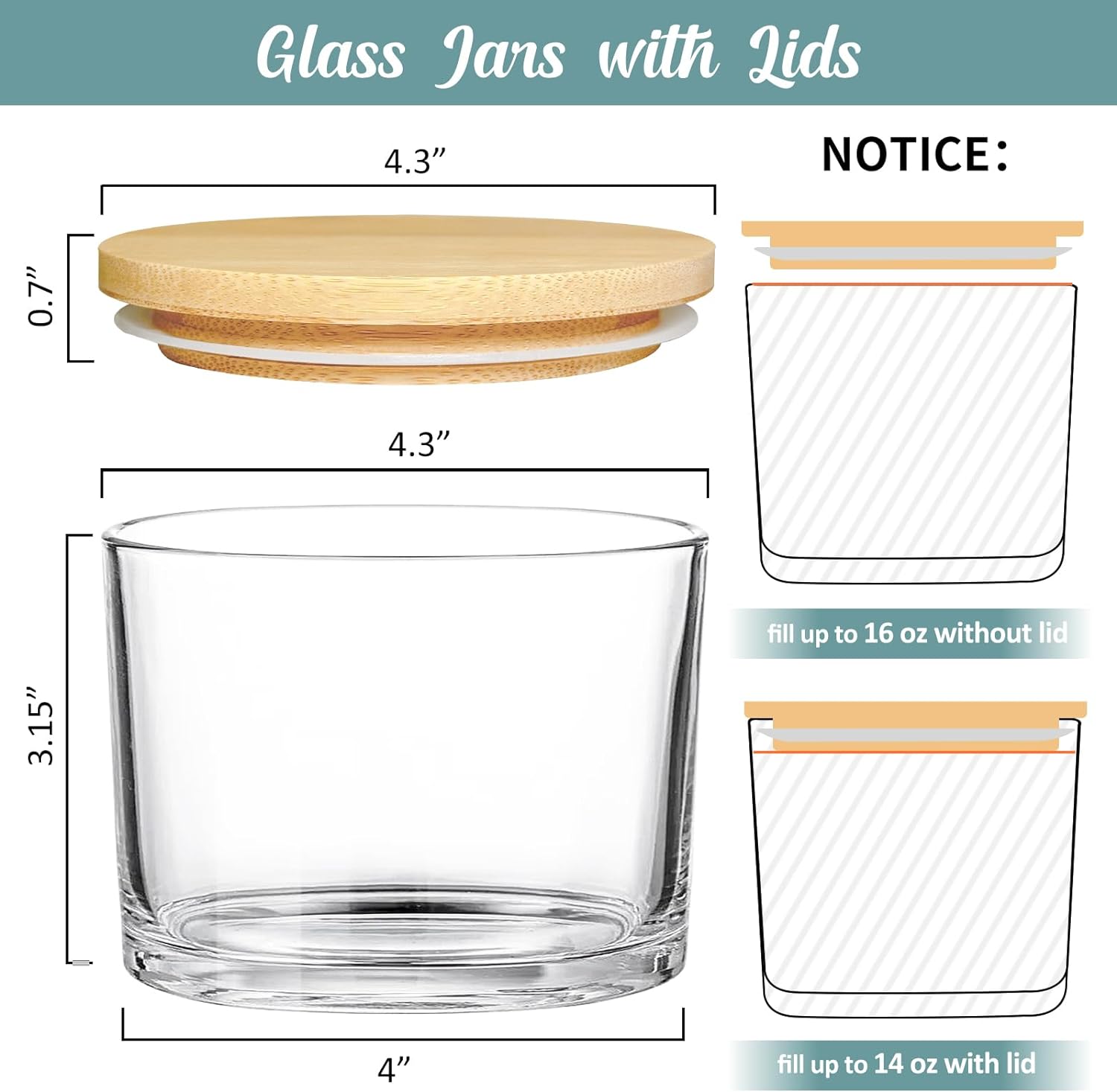 16oz Candle Jars 6Pcs, Clear Glass Candle Making Jars With Lid Bulk | 3 Wick Large Empty Candle Making Vessels with