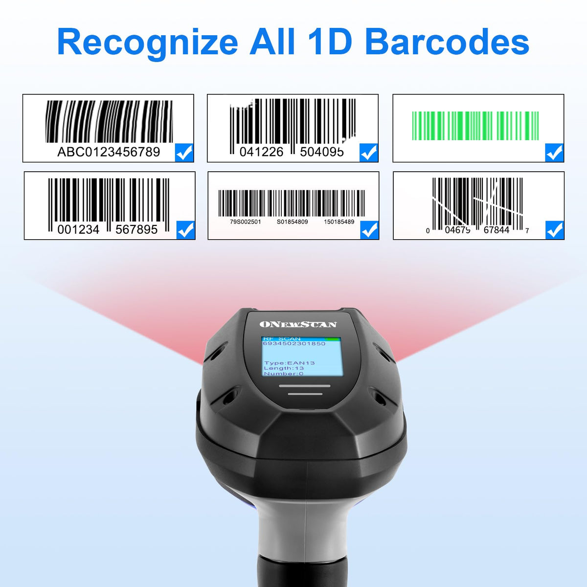 Barcode Scanner Wireless, 1D Laser Bar Code Scanners with Stand 2.4G Wireless & USB Wired Connection Plug and Play 2