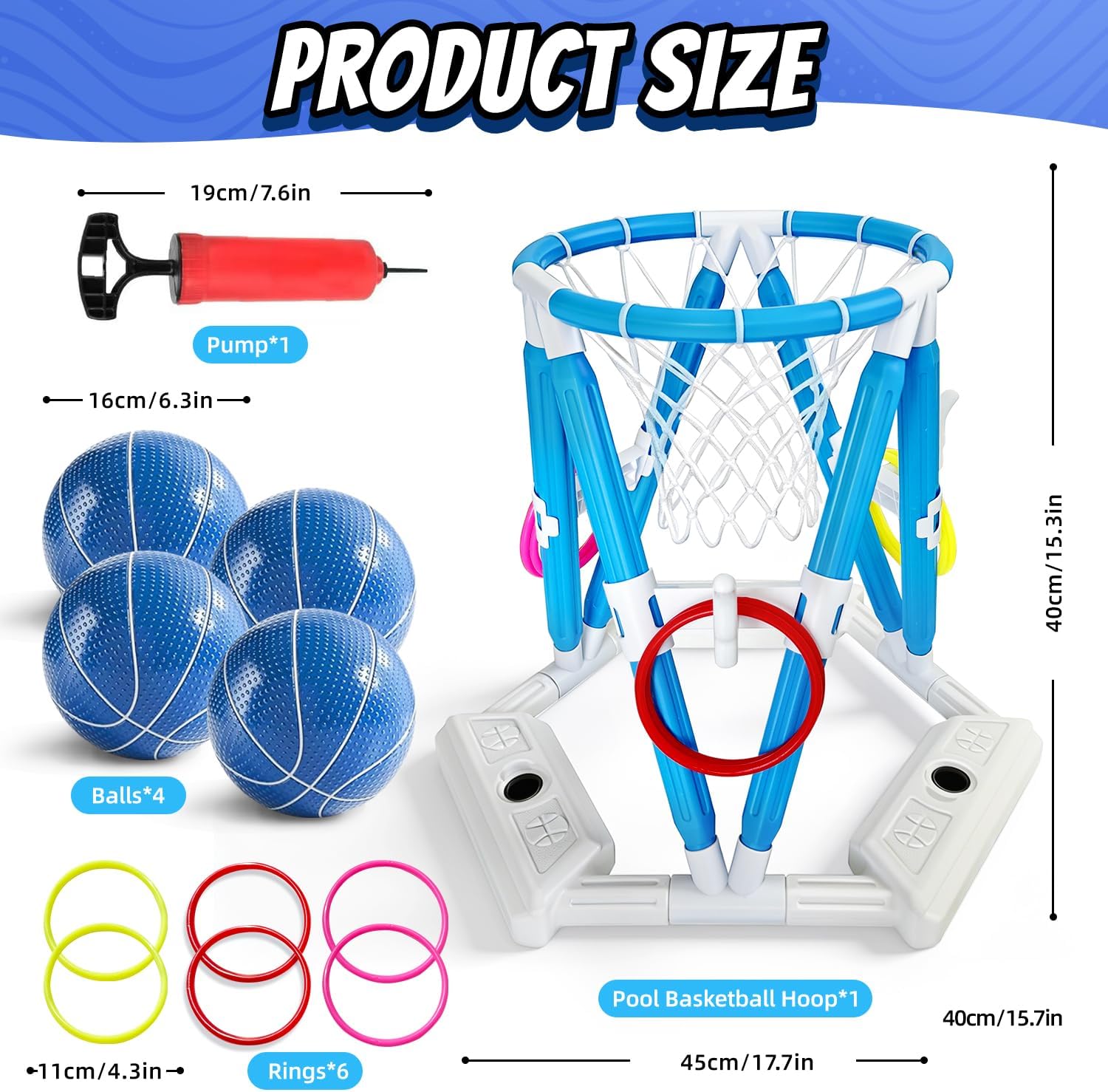 2-in-1 Pool Basketball Hoop & Ring Games, Summer Water Outdoor Party Pool Toys for Kids Ages 4-8, 8-12, Summer