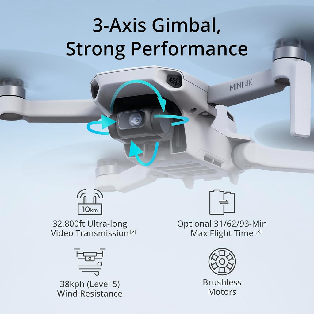 Mini 4K, Drone With 4K UHD Camera, Under 249 g | 3-Axis Gimbal, 10km Video Transmission, Auto Return, Wind
