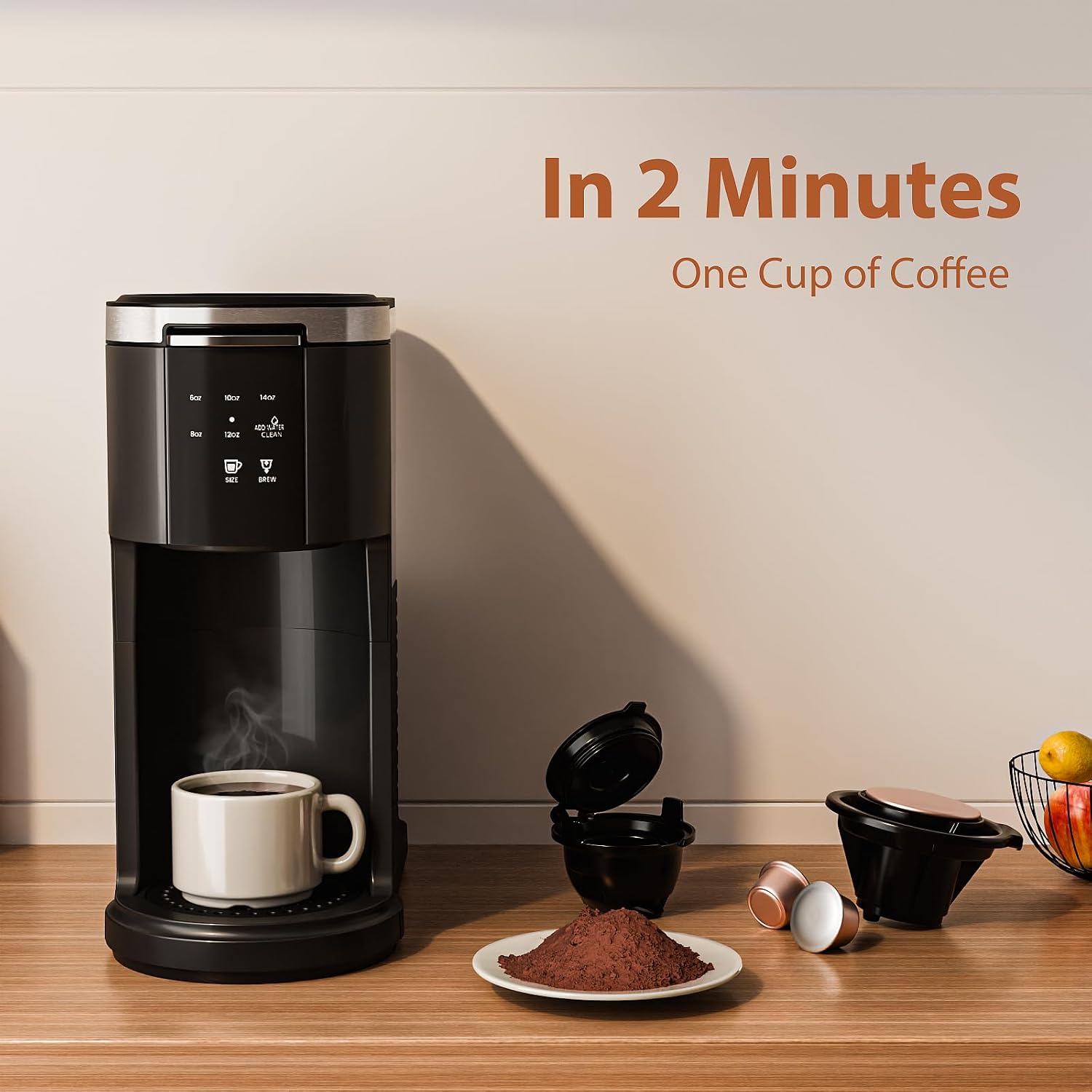 Single Serve Coffee Maker for Capsule & Ground Coffee | Fast Coffee Machine with Memory Function, 6 to 14 oz Brew