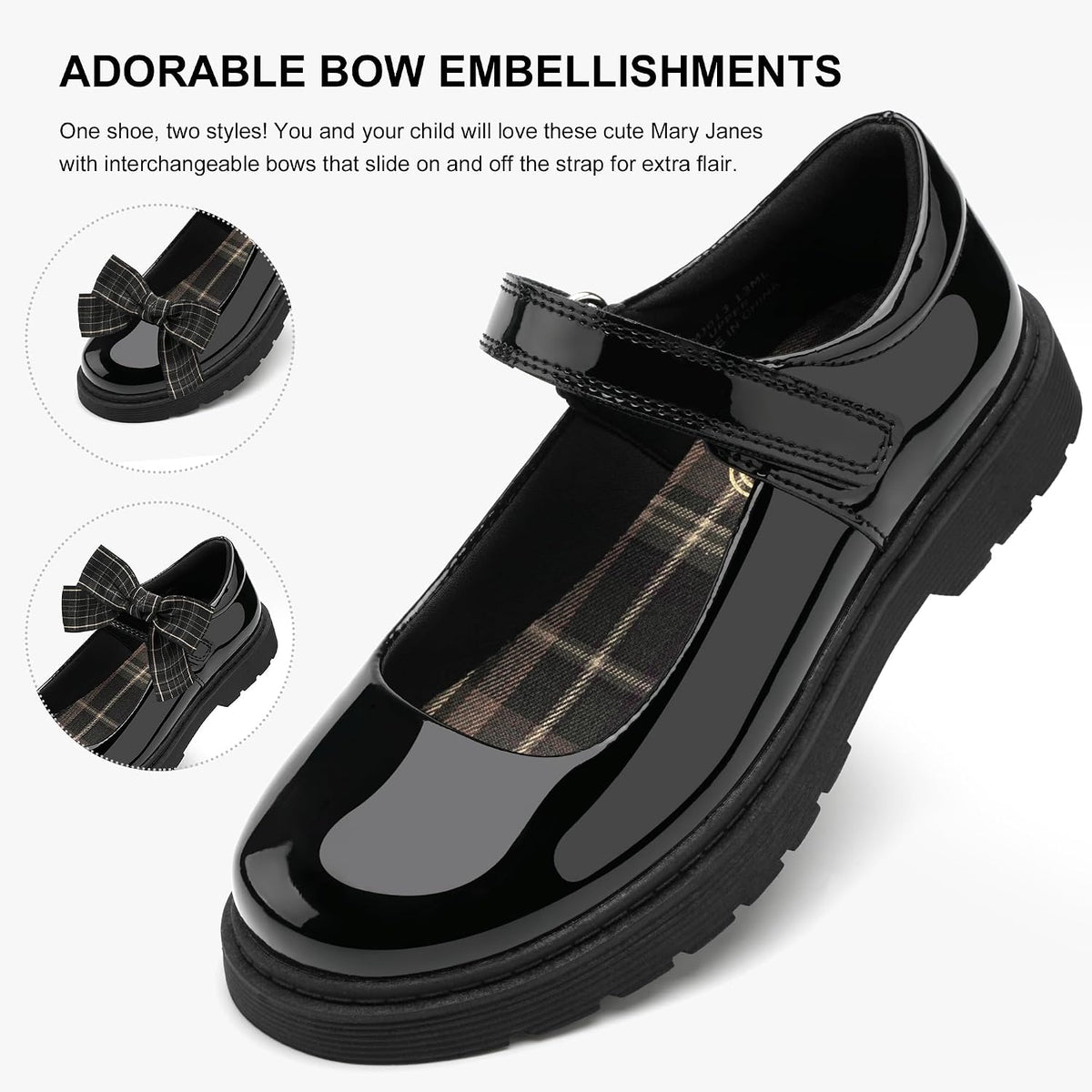 Girls Mary Jane Shoes School Uniform Flats Dress Shoes Detachable Bow Chunky Formal for Little/Big Kids | Removable