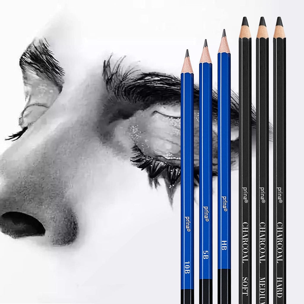 50 Pack Drawing Set Sketch Kit, Sketching Supplies with 3-Color Sketchbook, Graphite, and Charcoal Pencils, Pro Art