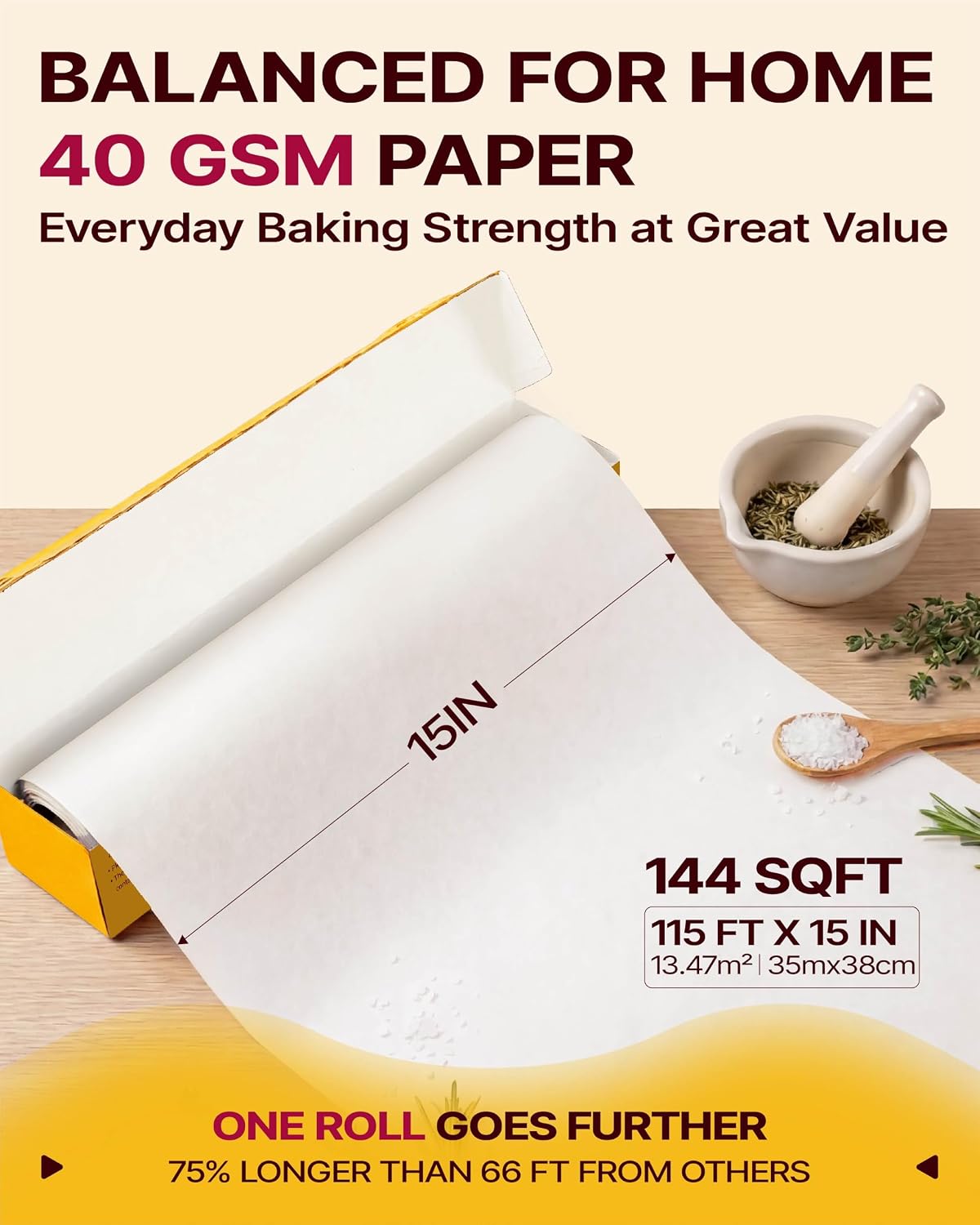 Heavy Duty Parchment Paper Roll, 15 in x 115 ft, 145 Sq Ft, White
