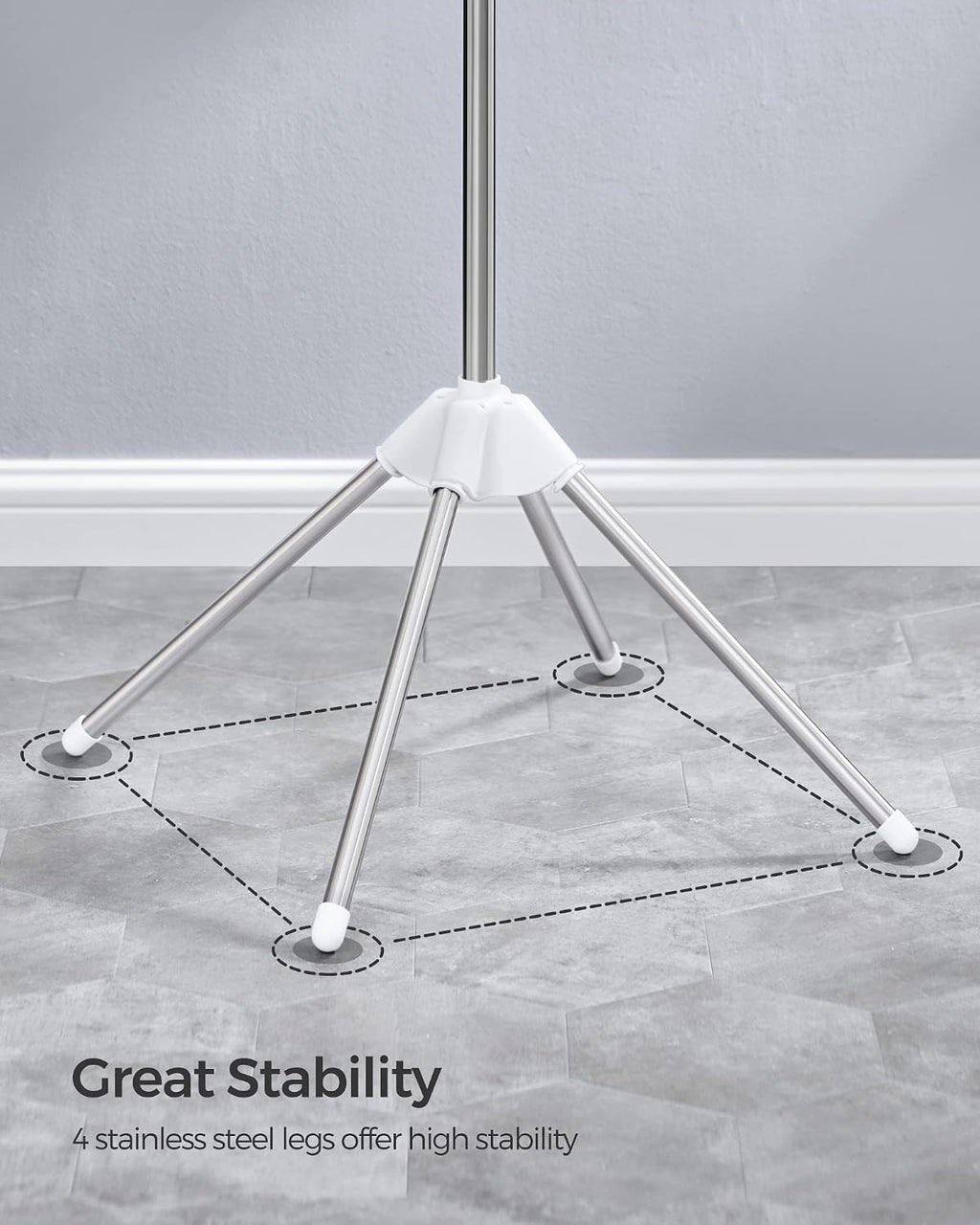 Clothes Drying Rack, 59-Inch Folding Laundry Drying Rack with 3 Rotatable Arms for Hangers, 4 Legs, Stainless Steel