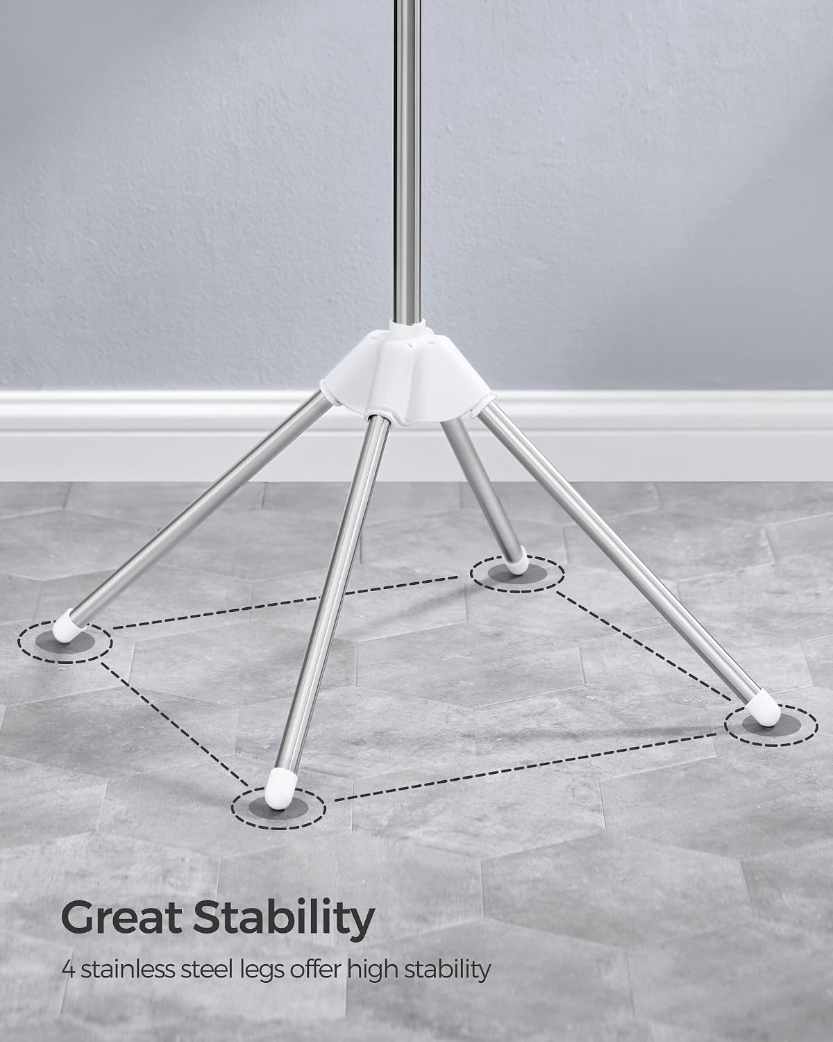 Clothes Drying Rack, 59-Inch Folding Laundry Drying Rack with 3 Rotatable Arms for Hangers, 4 Legs, Stainless Steel