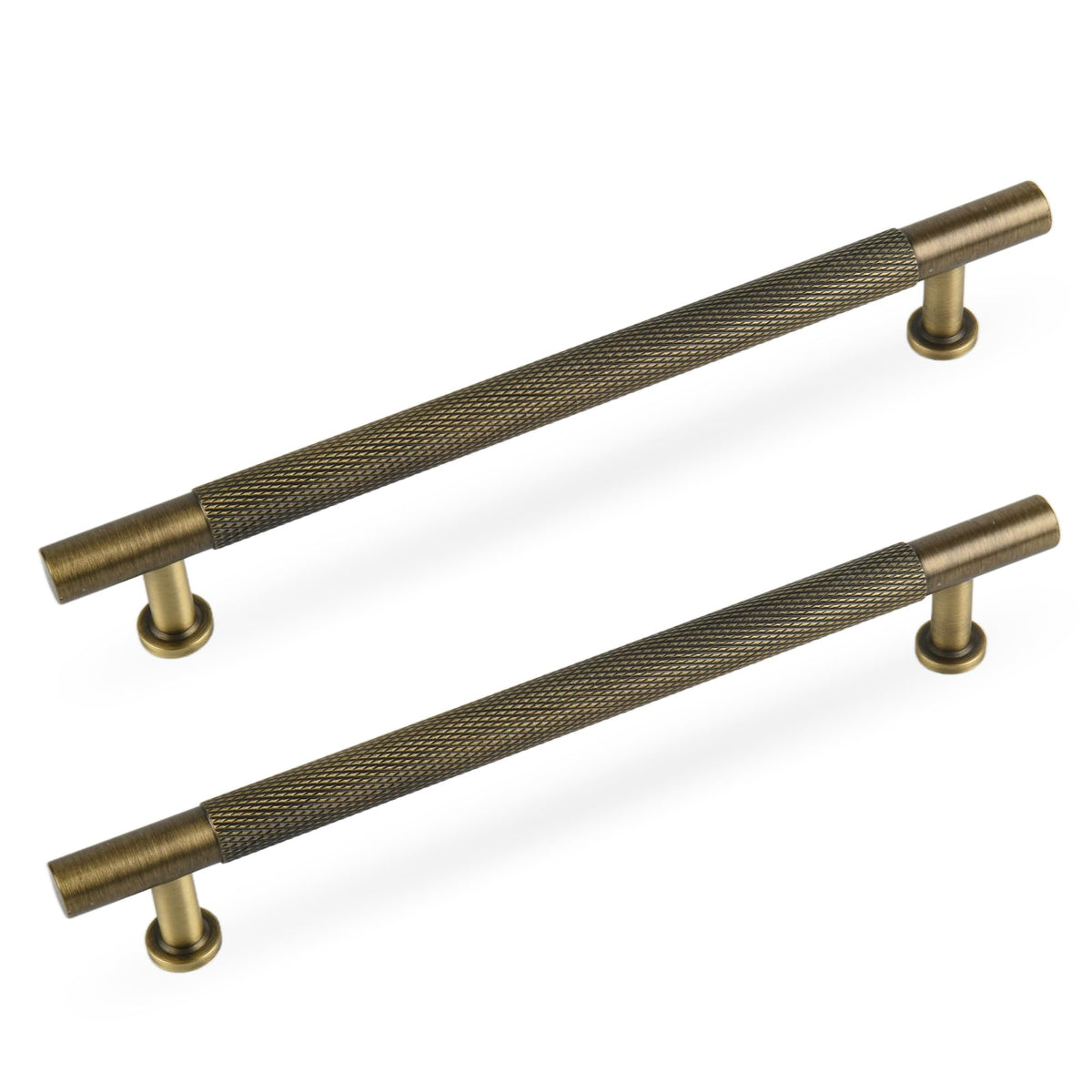 6-1/4" Knurled Solid Brass Cabinet Pulls, Antique Brass 5-Pack