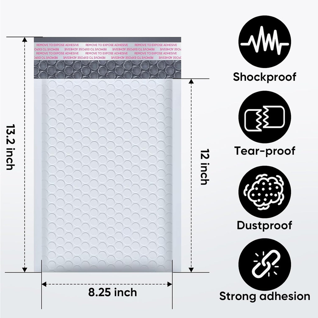 White Bubble Mailers 8.5 x 12 Inch 100 Pack, Usable Size 8.25X12 Inch Poly Mailers,Mailing Envelopes,Shipping
