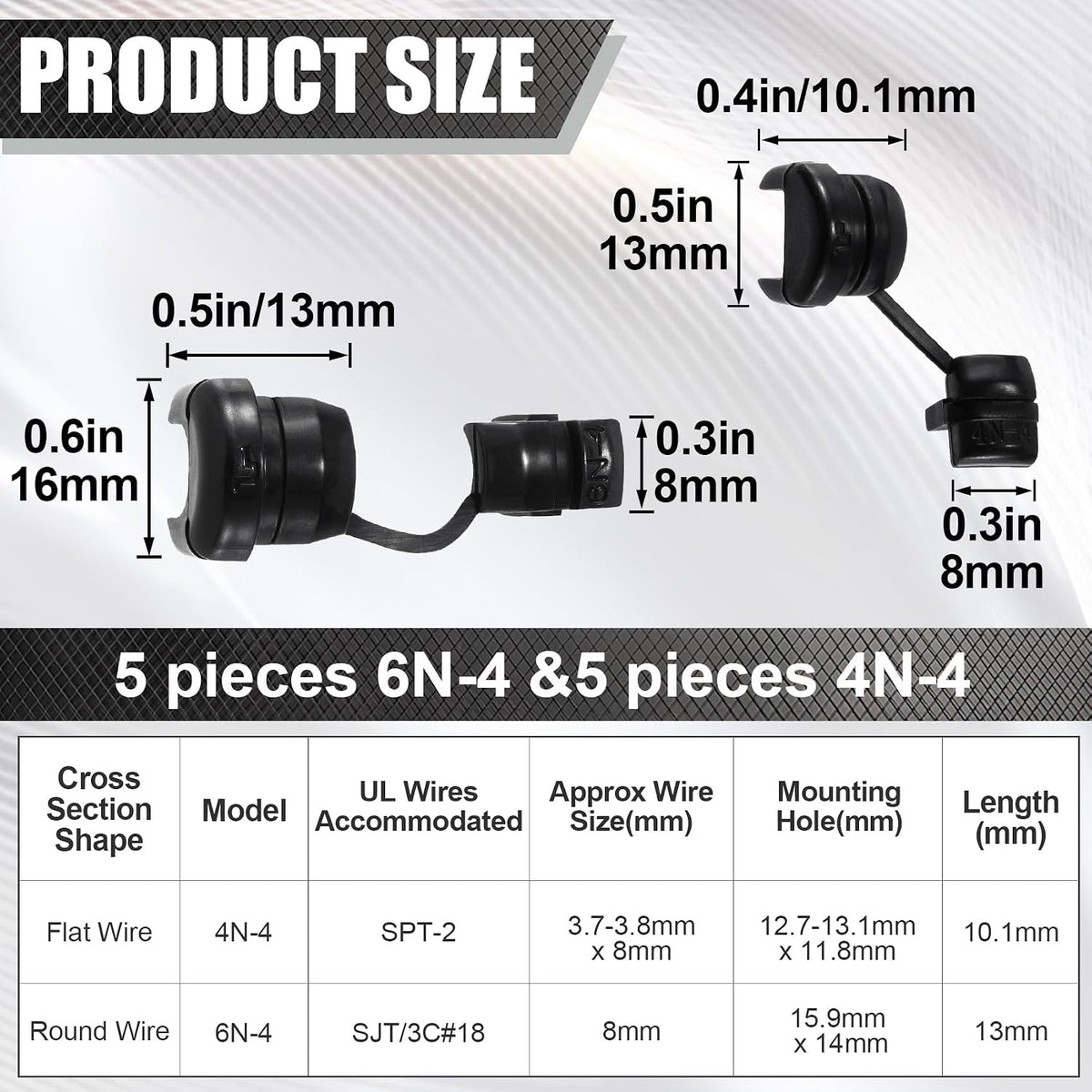 10Pcs Strain Relief Cord Connector, Black 4N-4/6N-4 Wire Buckle
