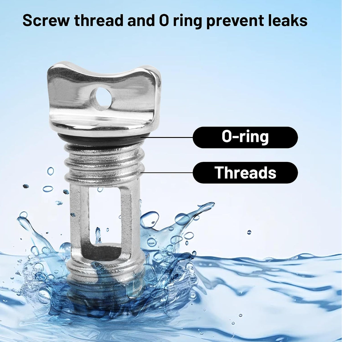 Marine Drain Plug Kit, Stainless Steel Boat Drain Plug, Oval Garboard Transom Boat Plug with Waterproof Seal Ring