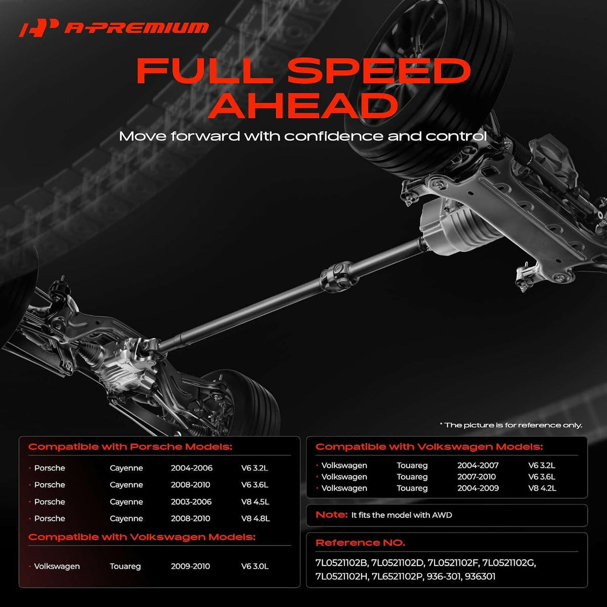 A-Premium Rear Drive Shaft Compatible with Volkswagen, Porsche, AWD Only