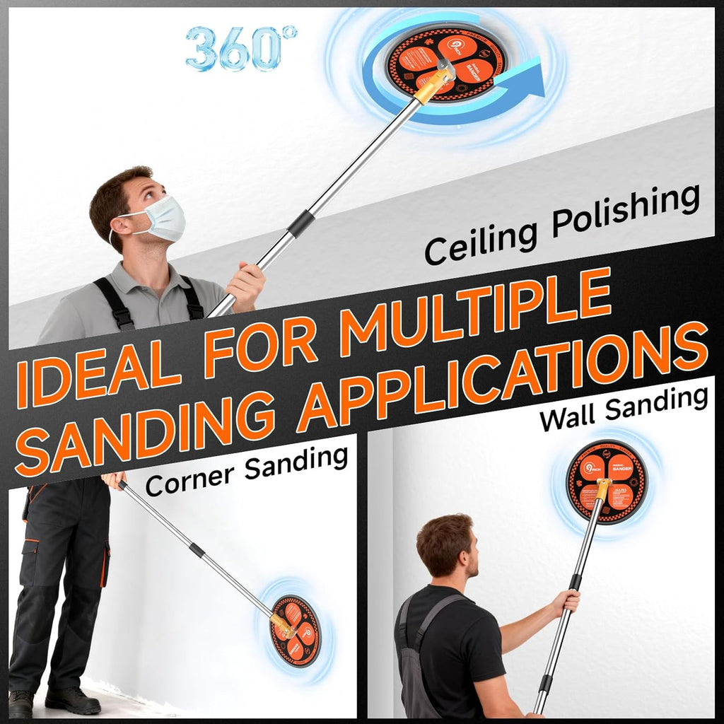 360° Wall Sander for Painting Prep, 78 inch Pole Sander for Drywall | Drywall Pole Sander with Extension Pole, 8 PCS