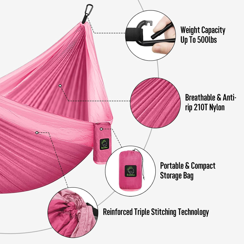 Camping Hammock Double & Single Portable Hammock with Tree Straps, Lightweight Nylon Parachute Hammocks Camping