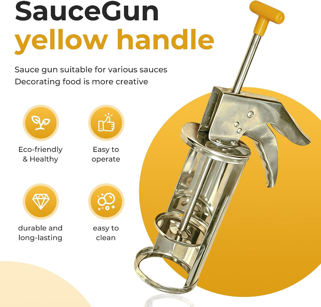 Heavy Duty Stainless Steel Sauce Gun Dispenser - 1/3oz/1oz/1/2oz/1/4oz Commercial Grade for Thick Sauces (Mayo
