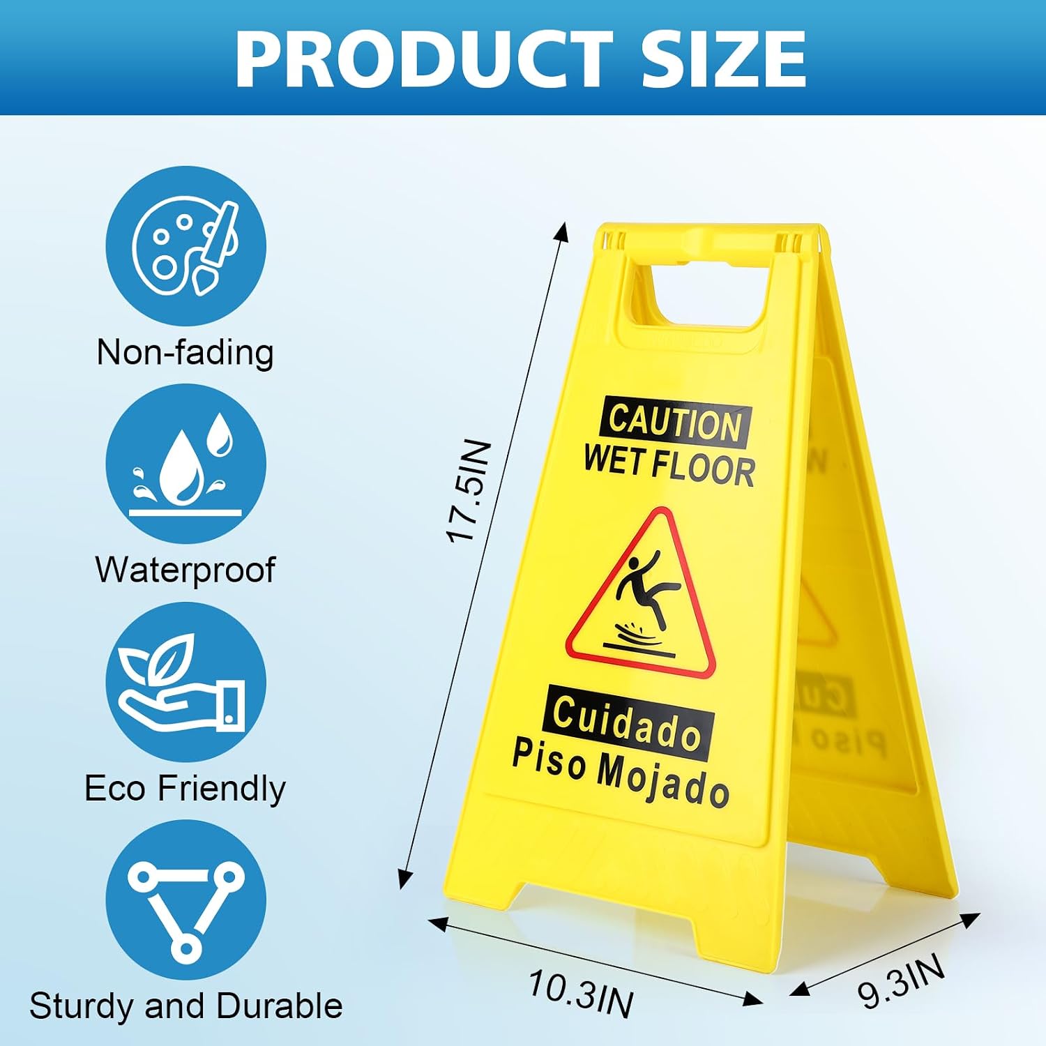 6-Pack Caution Wet Floor Sign,17.5" Height,Bright Yellow Double-Sided Folding A-Shaped Frame Design, Bilingual