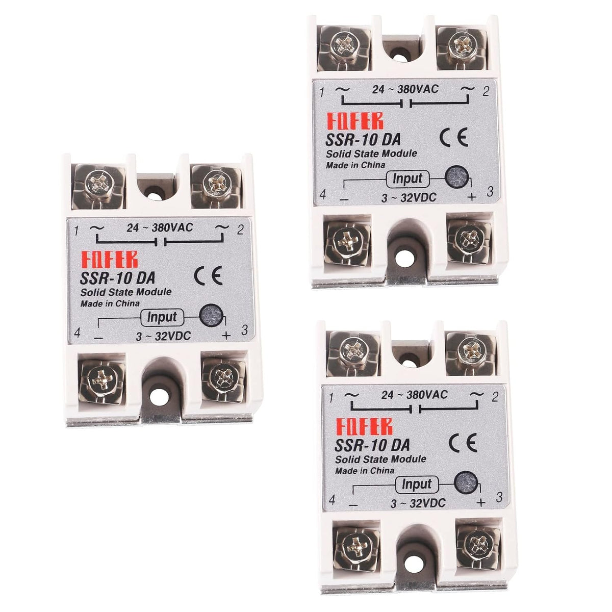 3pcs SSR-10DA Solid State Relay Single Phase Semi-Conductor Relay Module Input 3-32V DC Output 24-380V AC for Temperature Controller