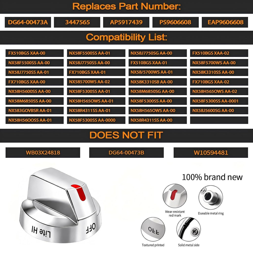 Upgraded DG64-00473A Stainless Steel Reinforced Stove Knob Replacement for Samsung Gas Stove - Anti-Crack Metal
