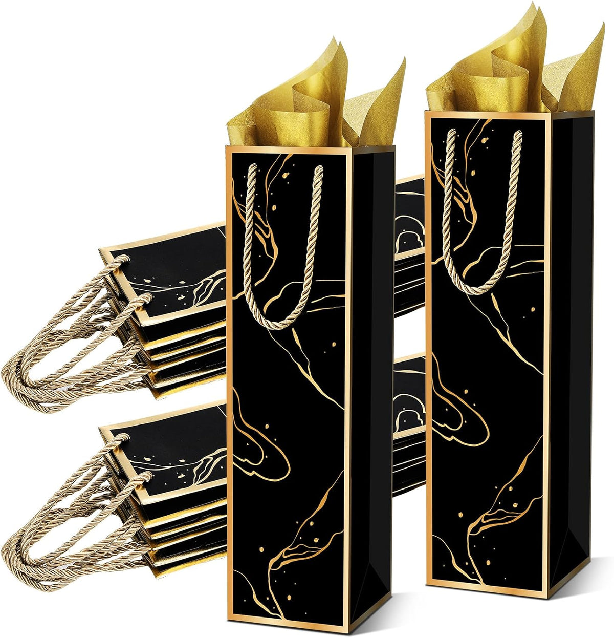 20 Pack Wine Gift Bags with Handles & Tissue Paper black