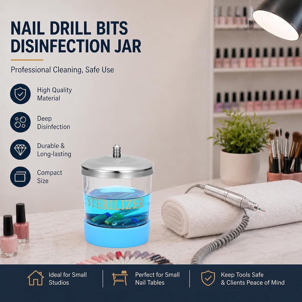 Nail Tool Disinfectant Jar, 5Oz Glass Durable Manicure Pedicure Implements Sterilizer Container,Salon Storage &